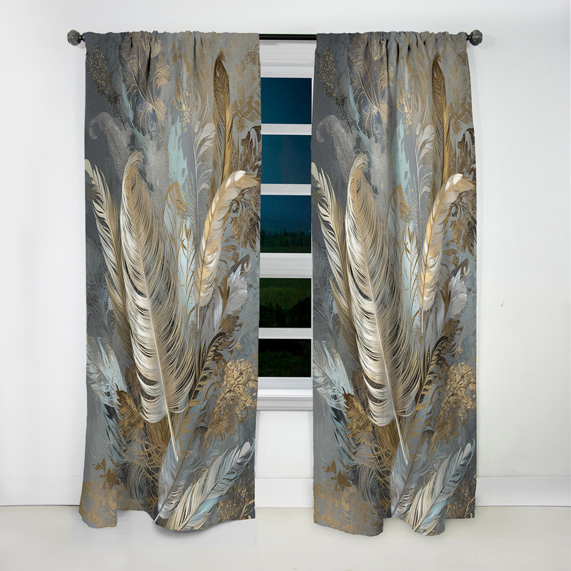 Gold Feather Extravaganza V - Rideau en plumes glamour - Rideau occultant à motif floral - 1 panneau, L 52 po x L 90 po