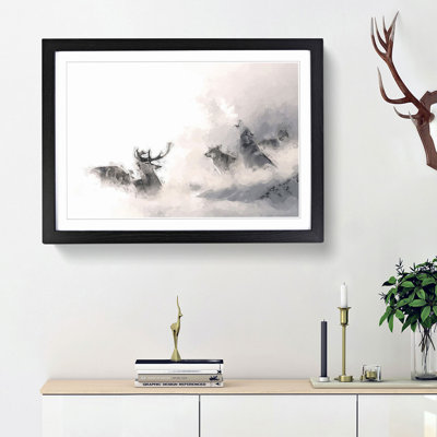 Stag and Wolf with at Winter in Abstract - Framed Print