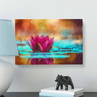 Pink Water Lily Flower in Abstract - Wrapped Canvas