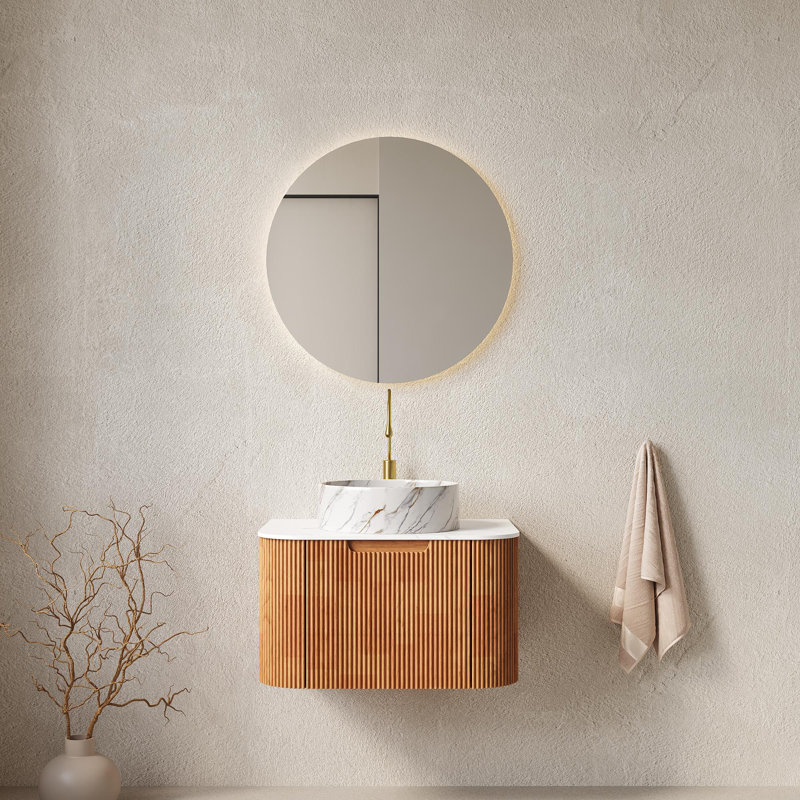 Meuble-lavabo mural avec lavabo, Bois naturel, 24"