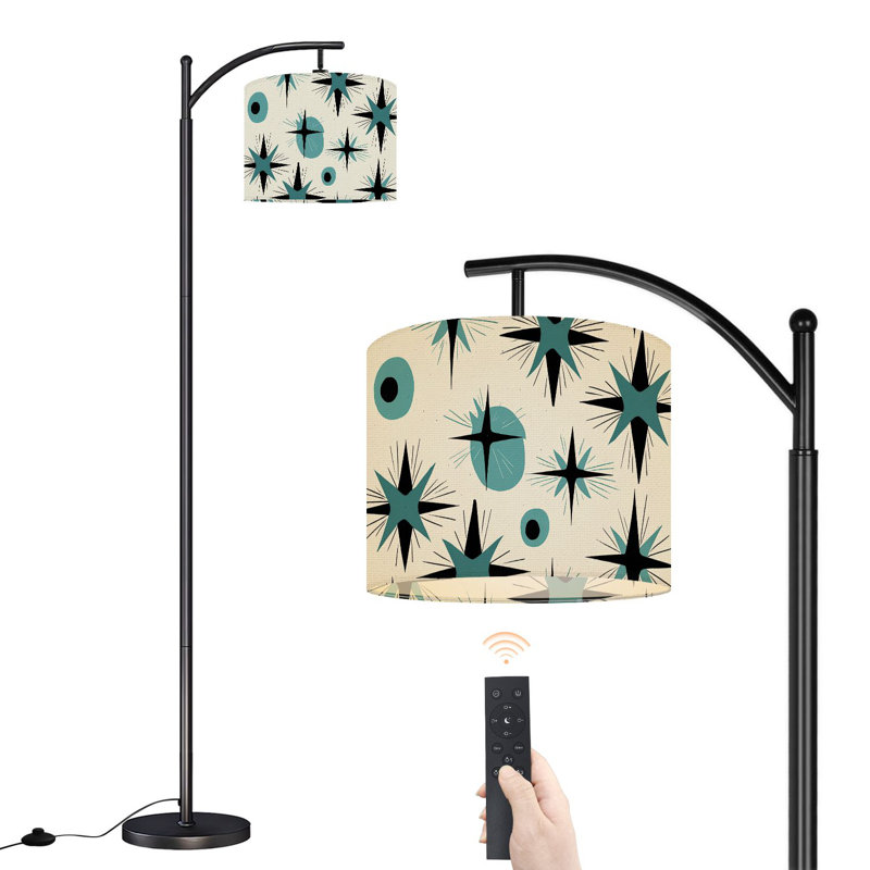 Arc Floor Lamp with Adjustable Lampshade Mid Century Retro Abstract Geometric Space Vintage Classic Standing Lamp 3 Color Temperatures Dimmable Tall Pole Lamp with Foot Switch for Bedroom