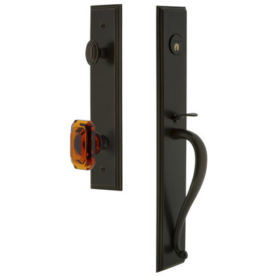 Carré One-Piece Handleset with Single Cylinder Deadbolt and S Grip with Baguette Amber Knob