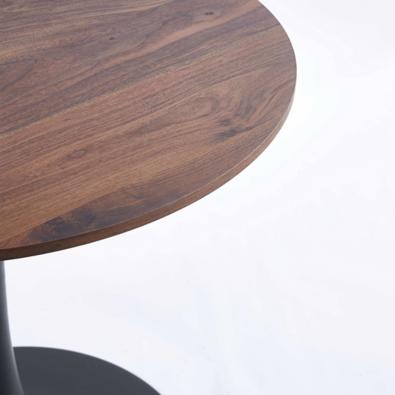 31.5"BLACK AND WALNUT Table Mid-Century Dining Table For 2-4 People With Round Mdf Table Top, Pedestal Dining Table, End Table Leisure Coffee Table