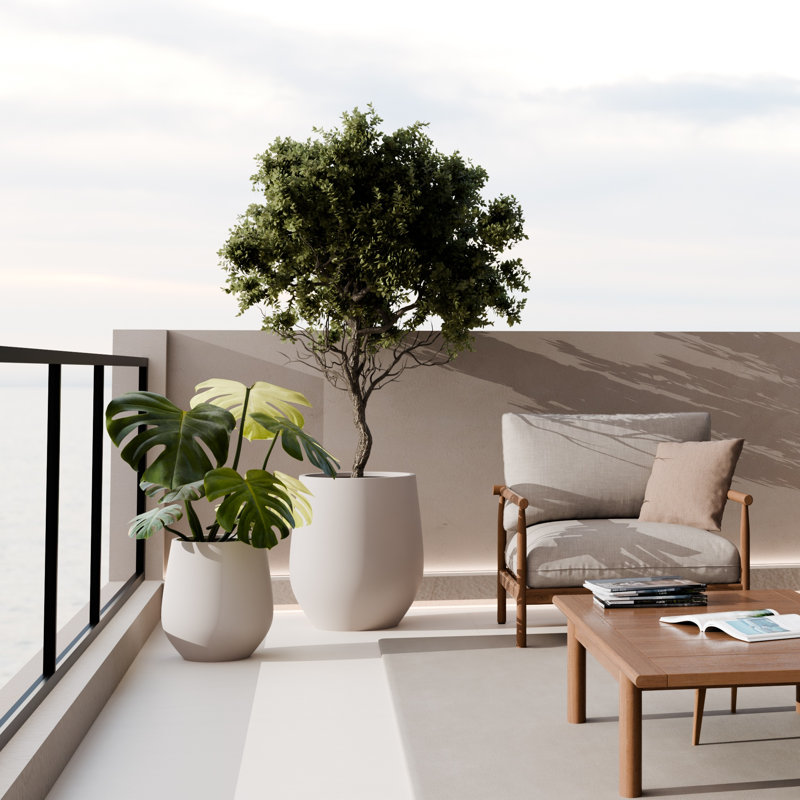 16.5 Inch Kute Nest Corso Fiberstone Planter - Ethereal Mood 16.5"H (Opening 11.5"), 16.5" H x 15" W x 15" D, Taupe