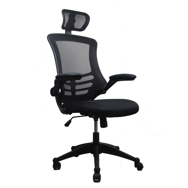 Fauteuil de direction moderne haut dossier en filet avec appui-tête et accoudoirs rabattables Techni Mobile, Noir
