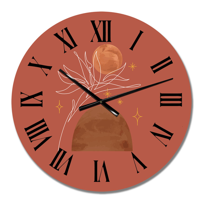 Horloge murale tropicale organique avec feuille tropicale sur rose III, Petit