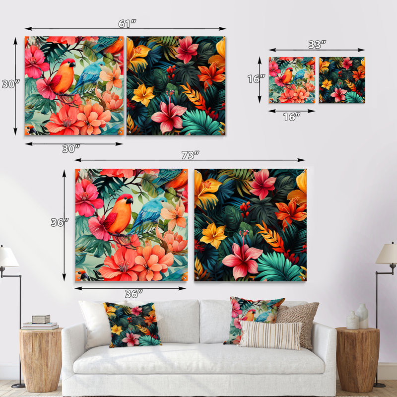 «Tropic Dreams», ensemble de 2 verres muraux tropicaux en acrylique, H 16 po x l 33 po