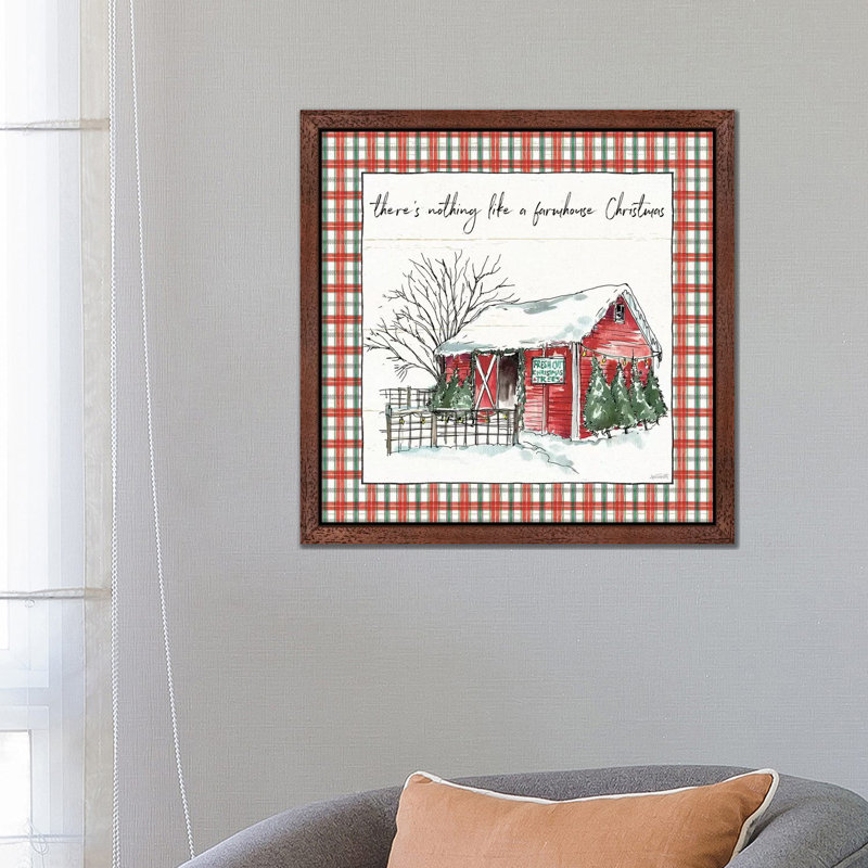 Holiday On The Farm Iv - Plaid by Anne Tavoletti - Print on Canvas, 45.72 cm H x 45.72 cm W, Brown Floater Framed