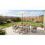 Table de patio spacieuse en acier avec trou pour parasol pour jardin, terrasse et bord de piscine