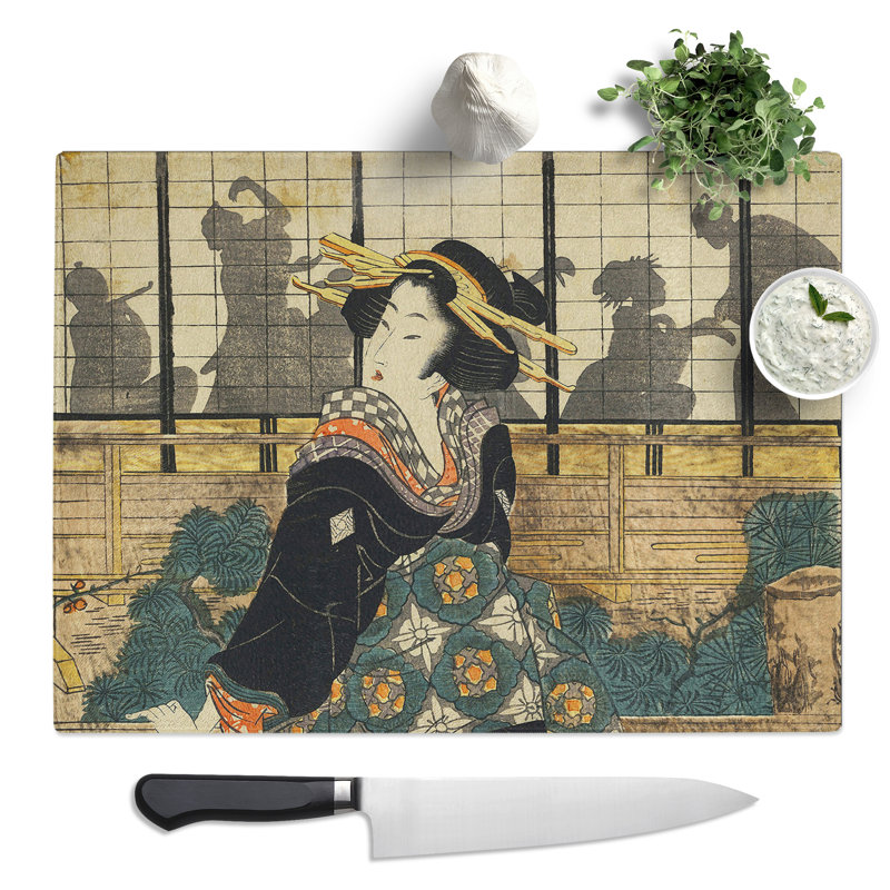 Eizan Kikukawa Japanese Oriental Art No.1  Glass Chopping Board