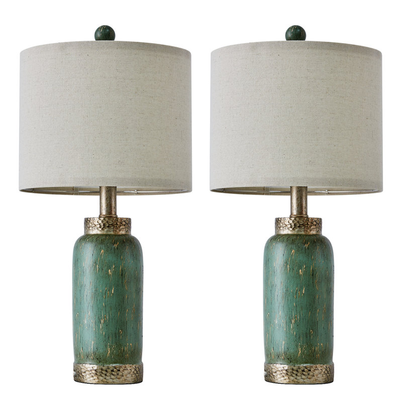 20"retro Green Resin Table Lamp Set Suitable For Living Room,bedroom,bedside Table Office