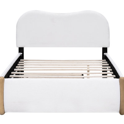 Upholstered Platform Bed With Twin Size Trundle, White - Wood Base Full Strong Construction For A Peaceful Night, Headboard Relaxation, No Box Spring Required