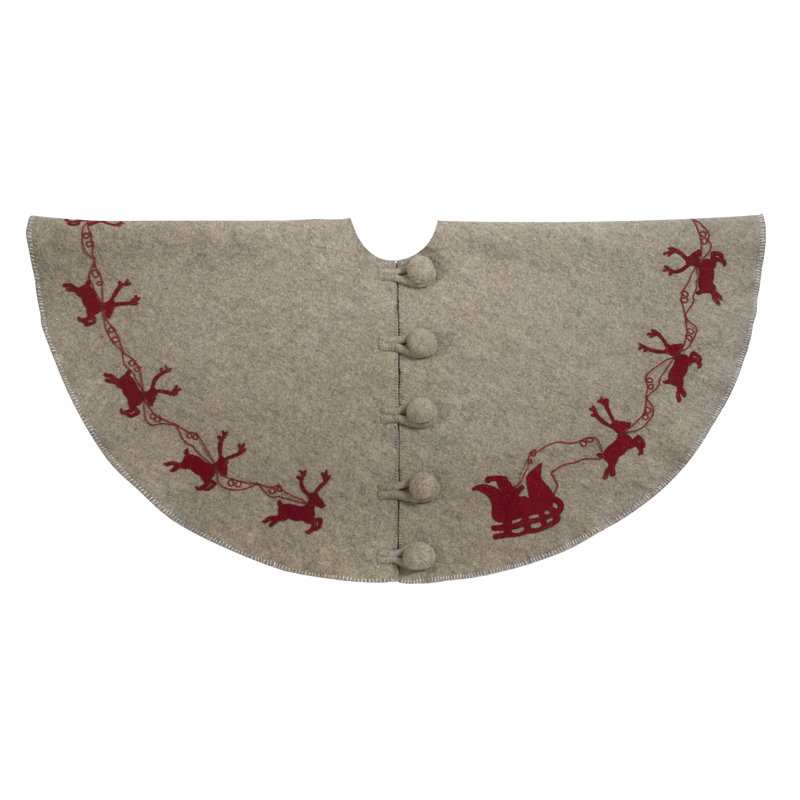 Handmade Beige Felt Reindeer Christmas Tree Skirt