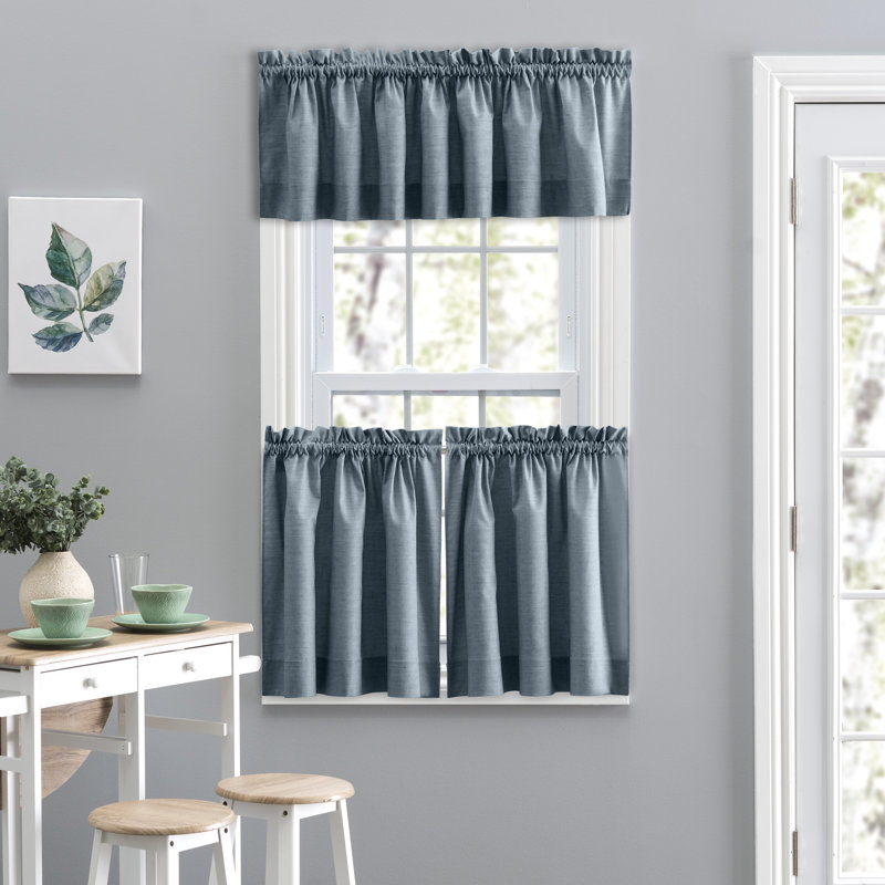 Lisa Tailored Cafe Curtain, Red, Dusty Blue