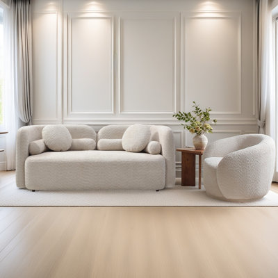Modern Upholstered Boucle 2-piece Sofa Set, 3-seater With 360° Swivel Chair