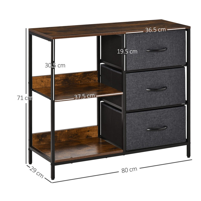 Gelilah Steel 80 cm W Chest of 3 Drawers, Black/Brown