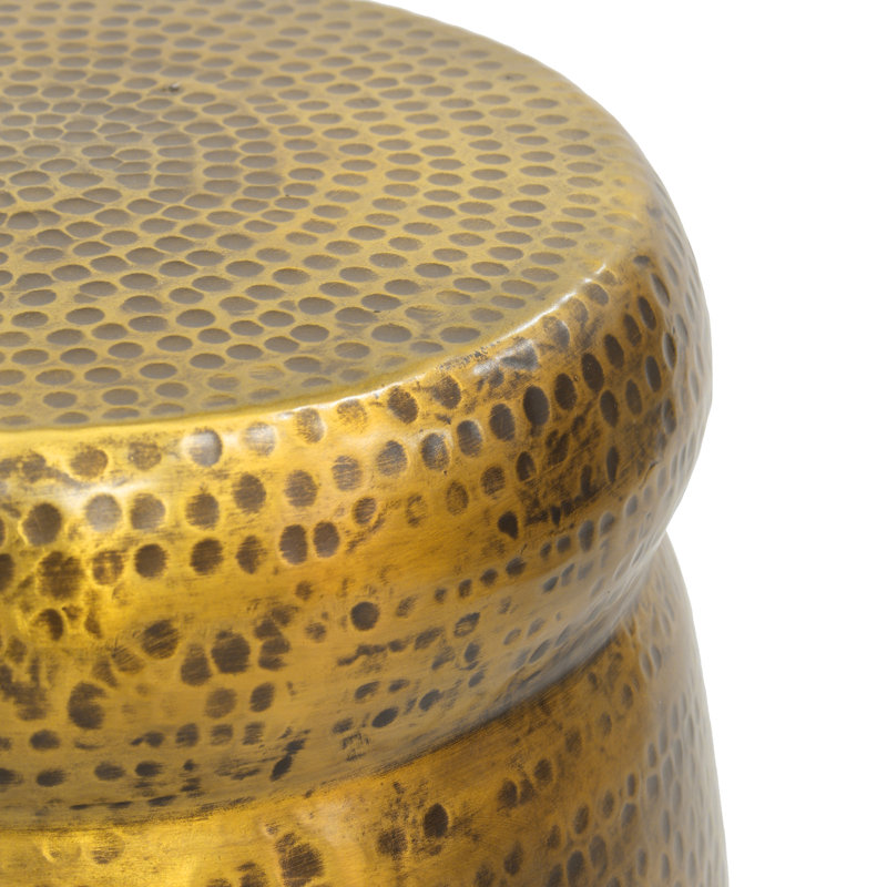 Table de bout ronde cylindrique 16 po Zareen | Texture gaufrée martelée artisanale | Finition laiton doré antique