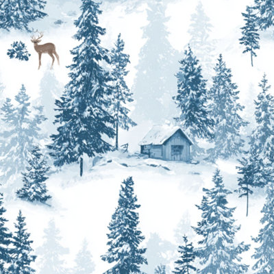 Papier peint adhésif auto-adhésif mural pour l'hiver, forêt, cerf, forêt, cerfs, pin