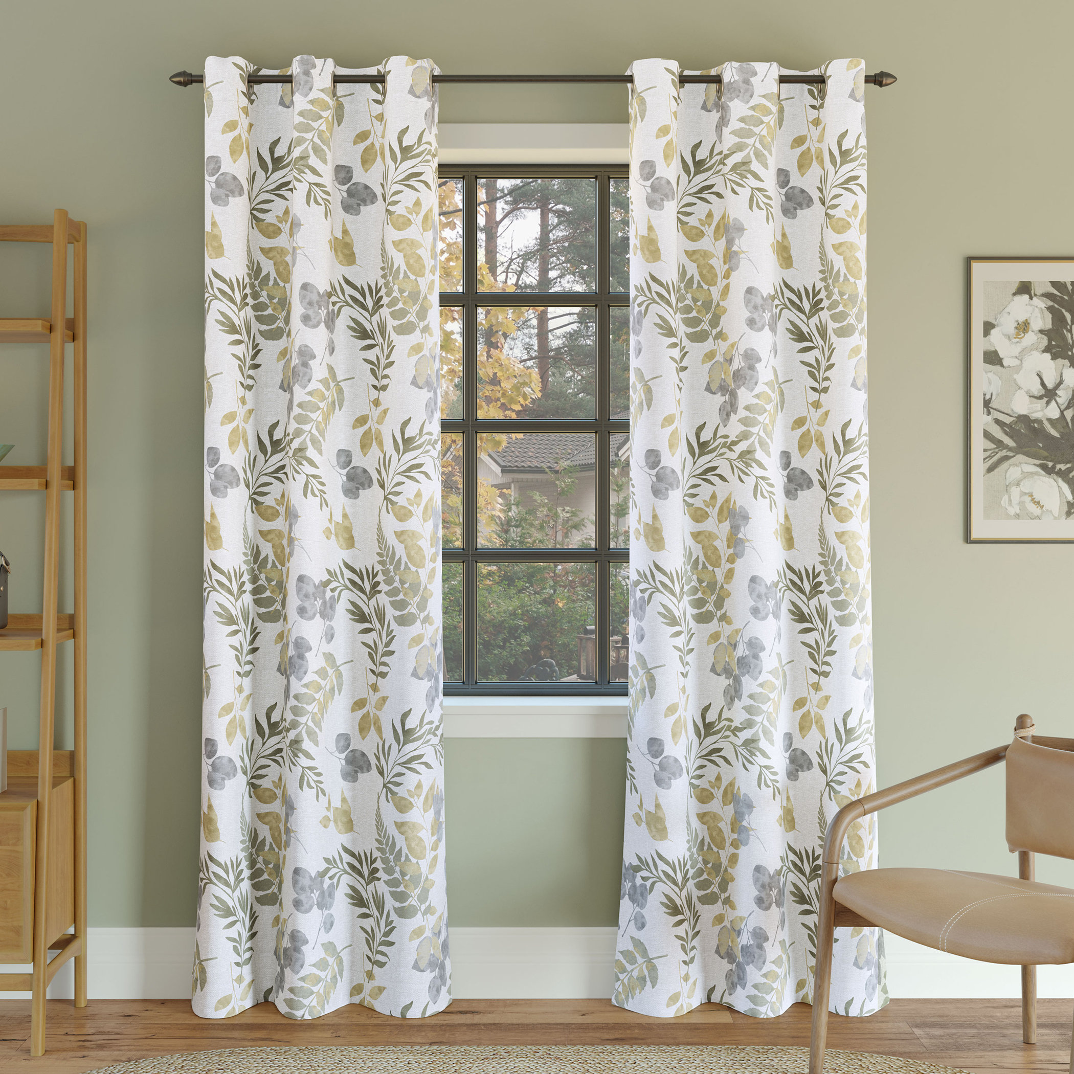 Vogan Floral Leaf Print Blackout Grommet Curtain Panel Mercury Row Size per Panel: 40 W x 63 L