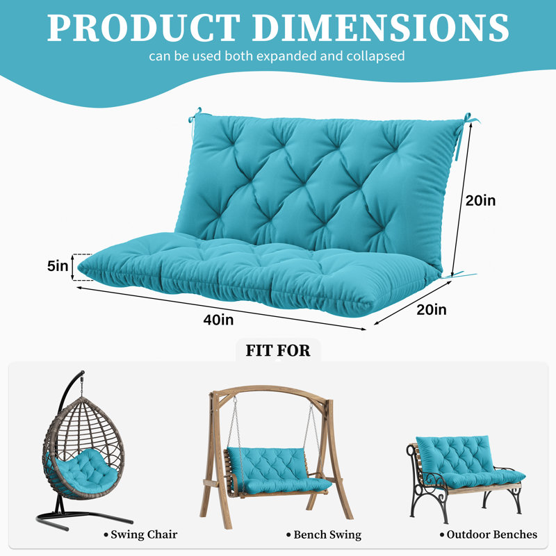 Wynee Porch Swing Cushion 5" Outdoor Bench Cushion, Only Cushion, Lake Blue, 40" W x 20" D