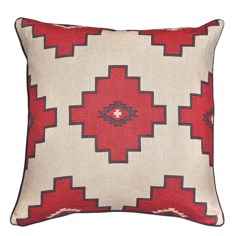 Mesa Linen Square Pillow Cover & Insert, Cream/Red Argyle