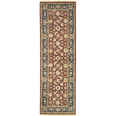 Hand Knotted Oriental Area Rug in Black/Navy/Red