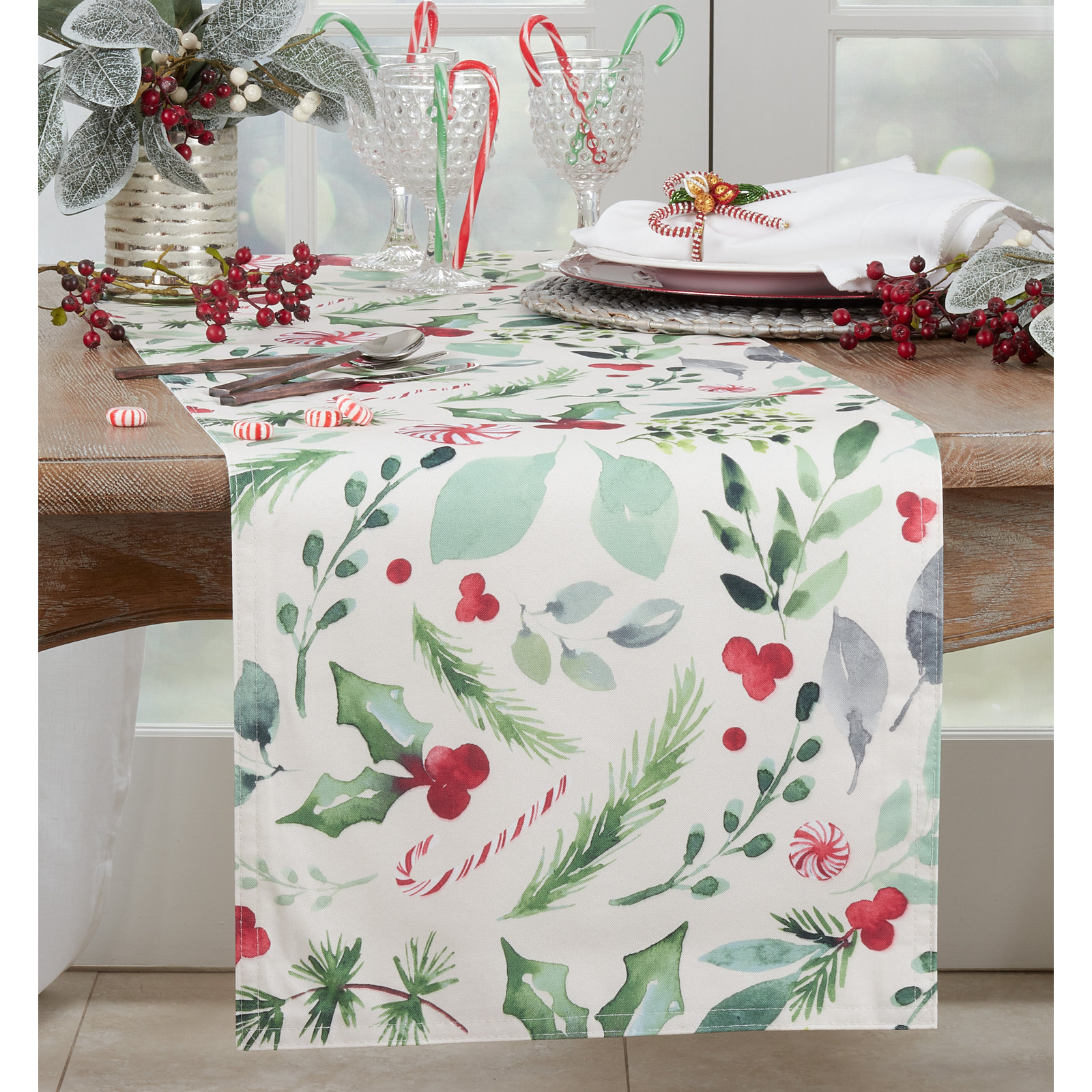 Sara B Collection No Pattern Christmas Table Runnner, 16" W x 54" L