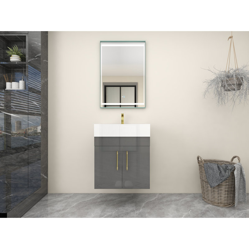 Ensemble de meuble-lavabo simple 24 po 24 po, Gris ultrabrillant