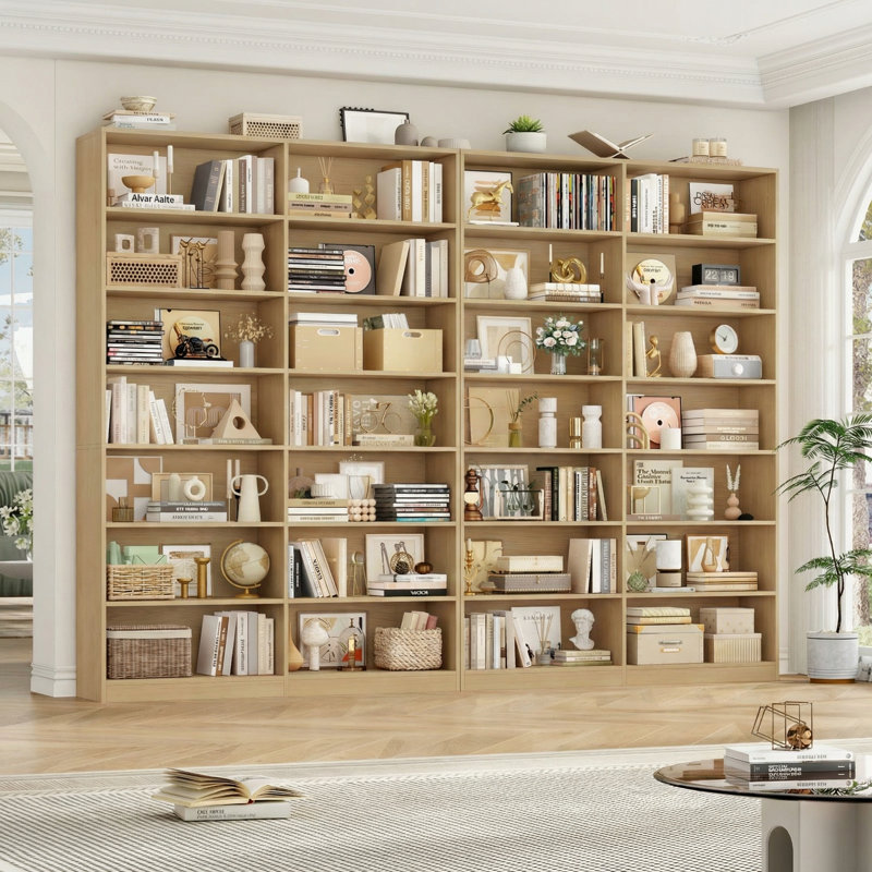 84" Tall Double Wide Bookshelf 7-Tier Bookcase with 28 Storage Cubes, Large Capacity Shelving Unit for Books & Decor, (Set of 2)