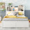 Lit plateforme pleine grandeur avec tablettes coulissantes, lit gigogne simple et 2 tiroirs