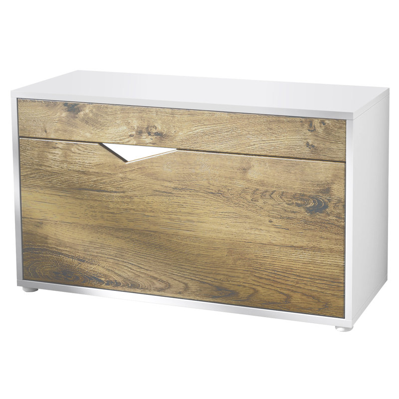 Seph Upholstered Bench, White matt/Oak Ribbeck