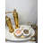 Marble Salt And Pepper Set With Gold Base And Spoons