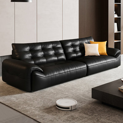 Black Genuine Leather Modular Sofa cushion couch