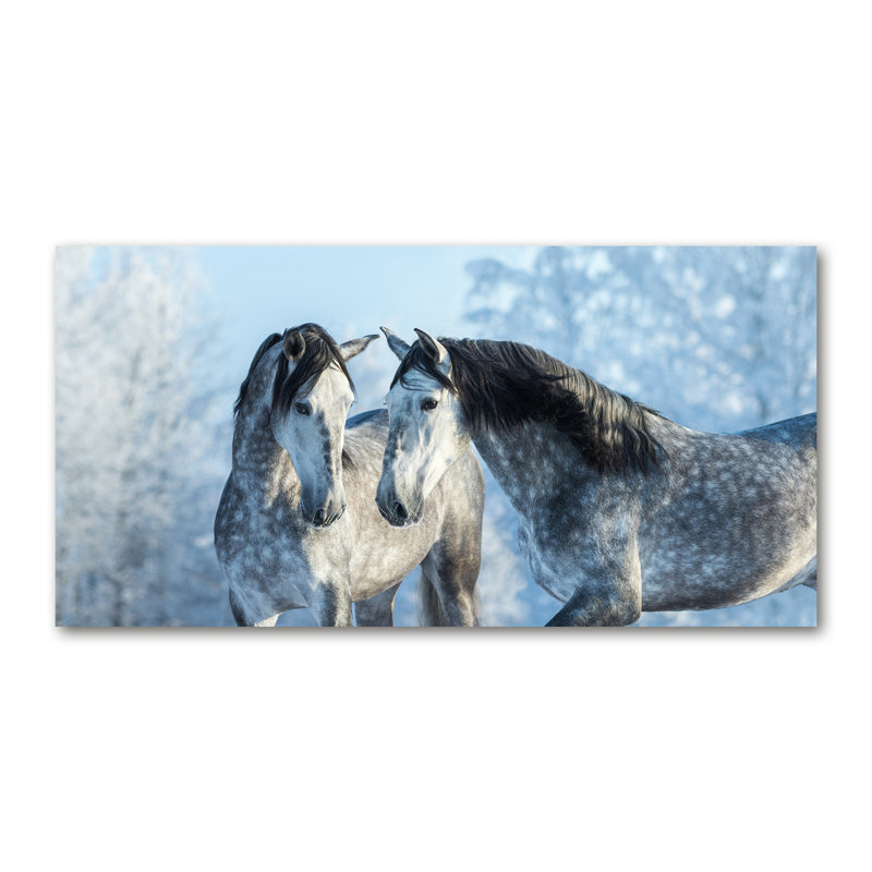 Grey Horses In Winter - No Frame Print on Canvas
