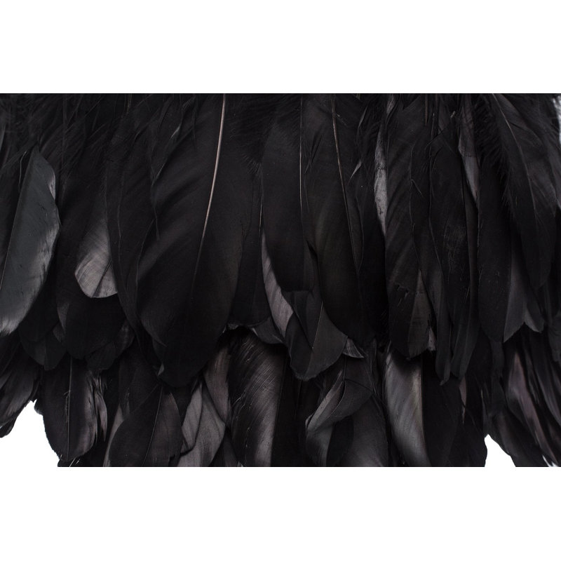 Abat-jour tambour en plumes (araignée), Noir, H 11,02 po x l 15,75 po x P 15,75 po