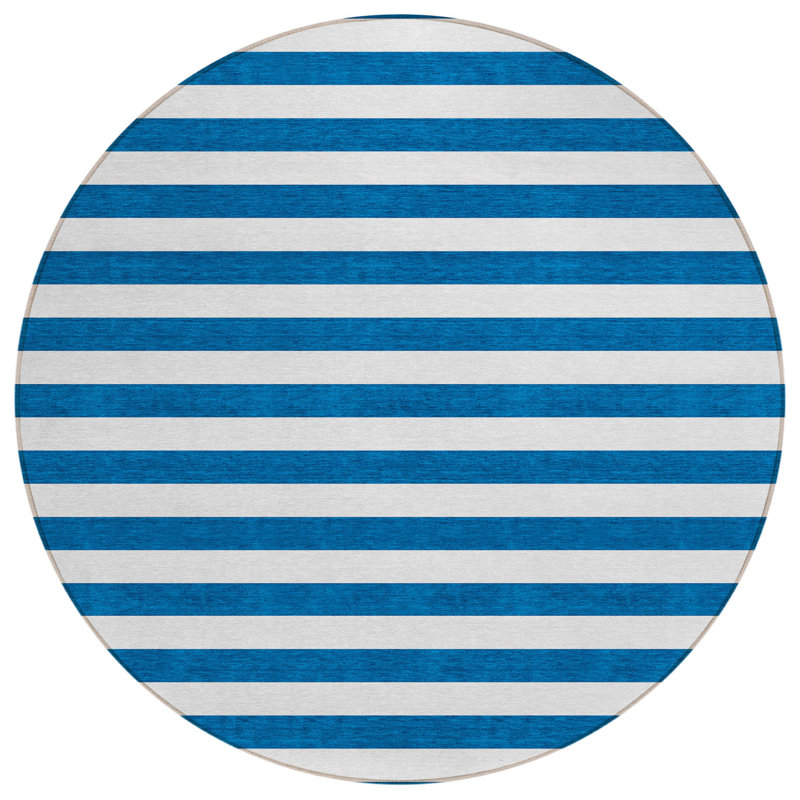 Tapis extérieur rond 8 po rayé lavable antidérapant bleu marine