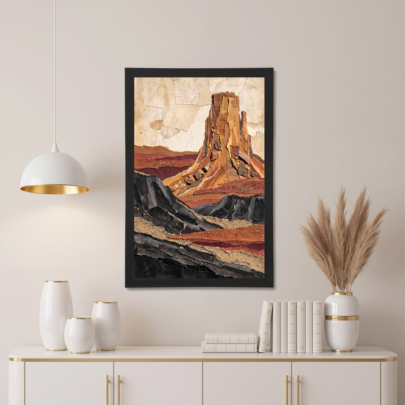 «Layered Rock Formation in Earth Tones», art mural sur toile de style collage, H 18 po x l 12 po
