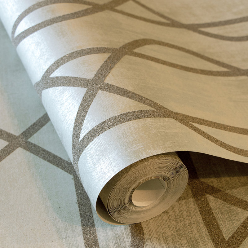Universe Collection Saturn Glass Stone Geometric Lines Wallpaper Roll, Cream