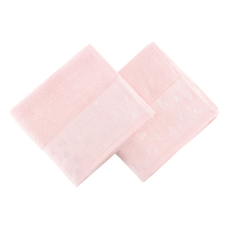 Ensemble de serviettes 2 pièces 100% coton Sidibe, Rose clair