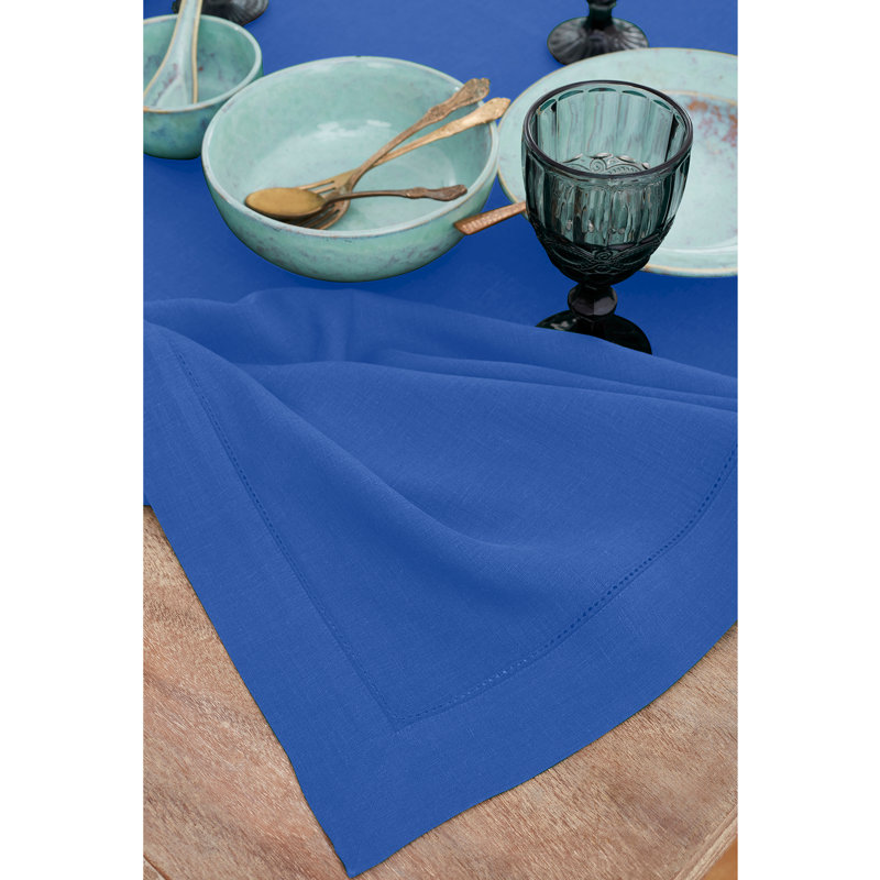 100% Pure Linen Hemstitch Tablecloth- Classic Hemstitch, Royal Blue, 132" x 60"