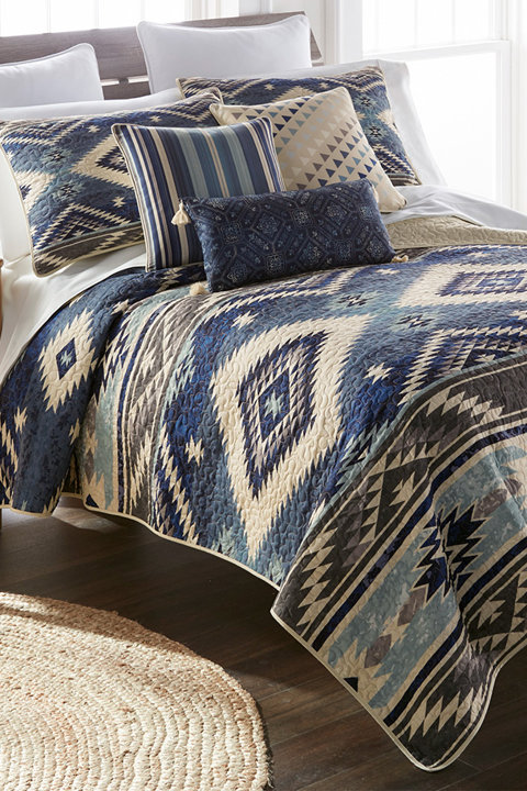 Branwyn Blue/Cream Microfiber Set
