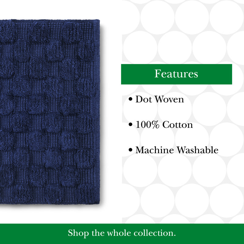 kate spade new york Dotted Woven Bath Rug, 21 in x 34 in, 100% Cotton Quick Dry French Navy Bath Mat, 34" L x 21" W, Navy