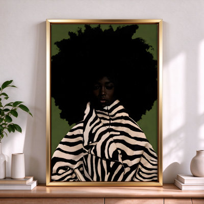Canvas Wall Art - Black Woman in Zebra Striped Garment, Dramatic Chiaroscuro - 24" x 36" for Living Room and Bedroom