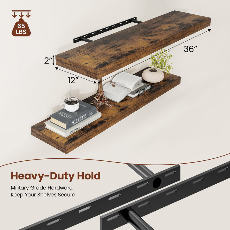 Farmhouse Rustic Floating Shelves for Wall, 2" H x 36" W x 12" D