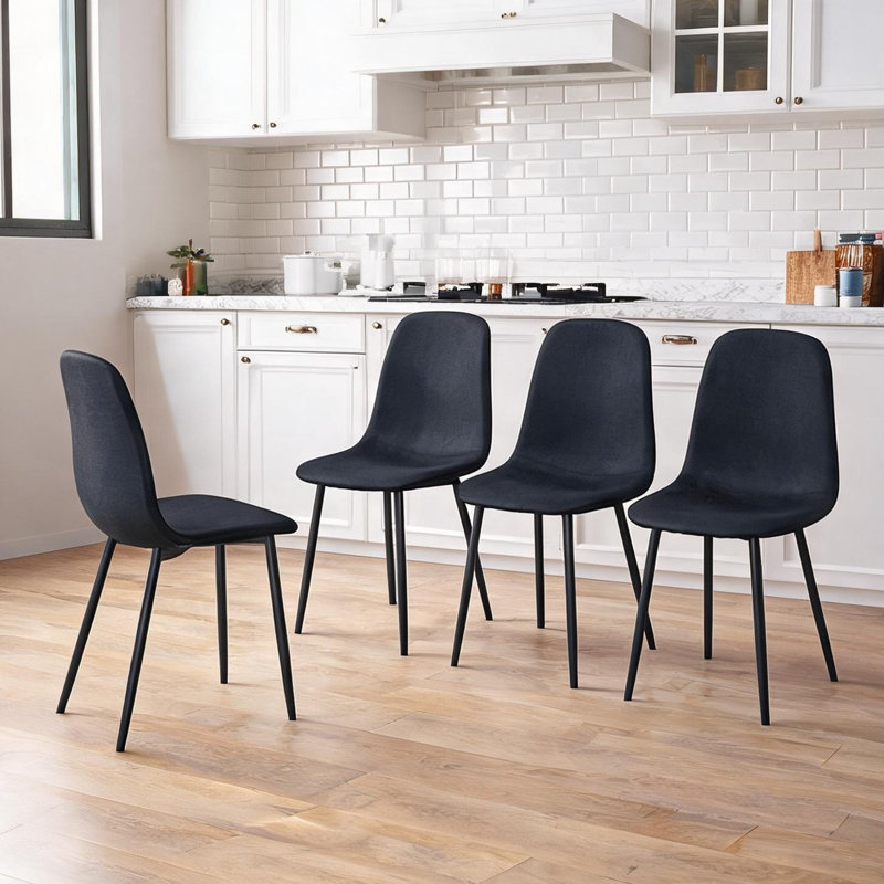 Ensemble de chaises d'appoint en lin et coton avec pieds en métal, sièges de salle à manger rembourrés noirs pour la cuisine et la salle à manger, structure intégrée