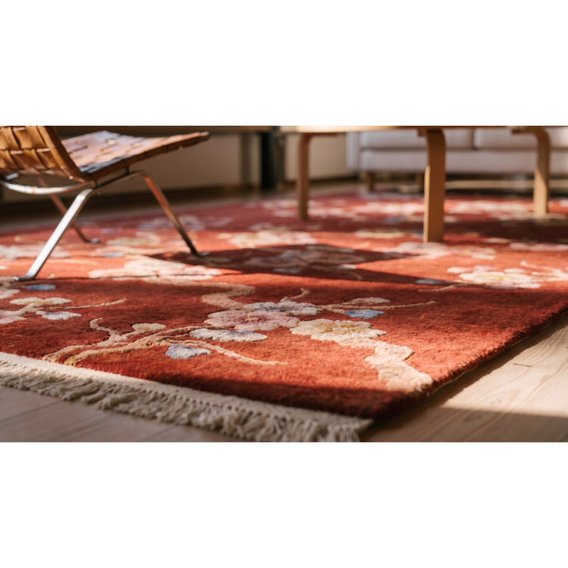 Tapis rouge antique en laine Art Deco