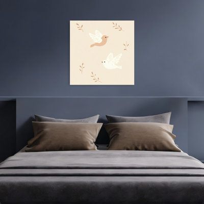 Flying Peace Doves Minimalist Peaceful Tranquil Bird Nature Landscape Wall Art Print 1 Piece Wrapped Canvas Wall Art