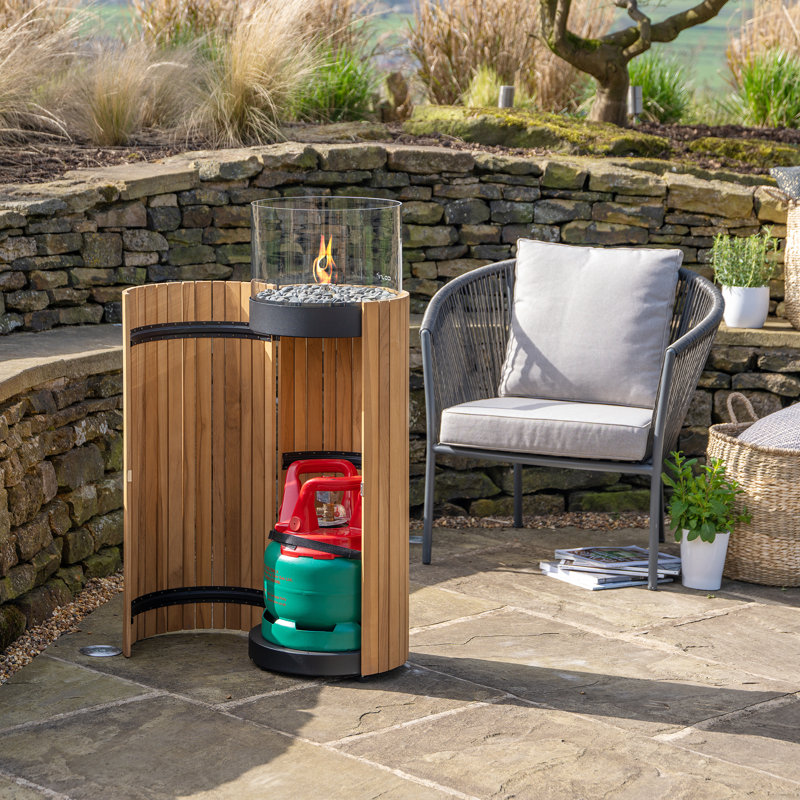 Himanshu Round Douglas Fir Wood Propane Smokeless Fire Pit Table with Hidden Fuel Tank