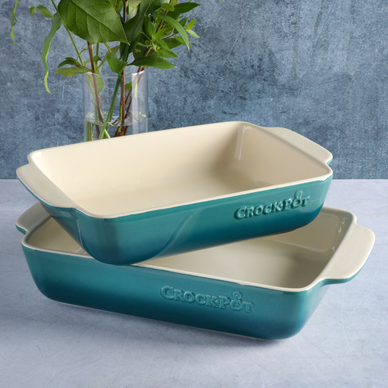 Ensemble de plats de cuisson en céramique 2 pièces Crock-Pot, rouge, Bleu sarcelle