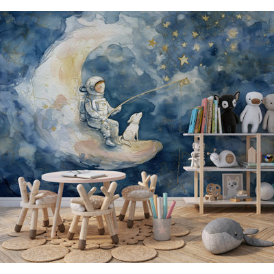 Astronaut Wallpaper Moon Removable Stars Wall Mural